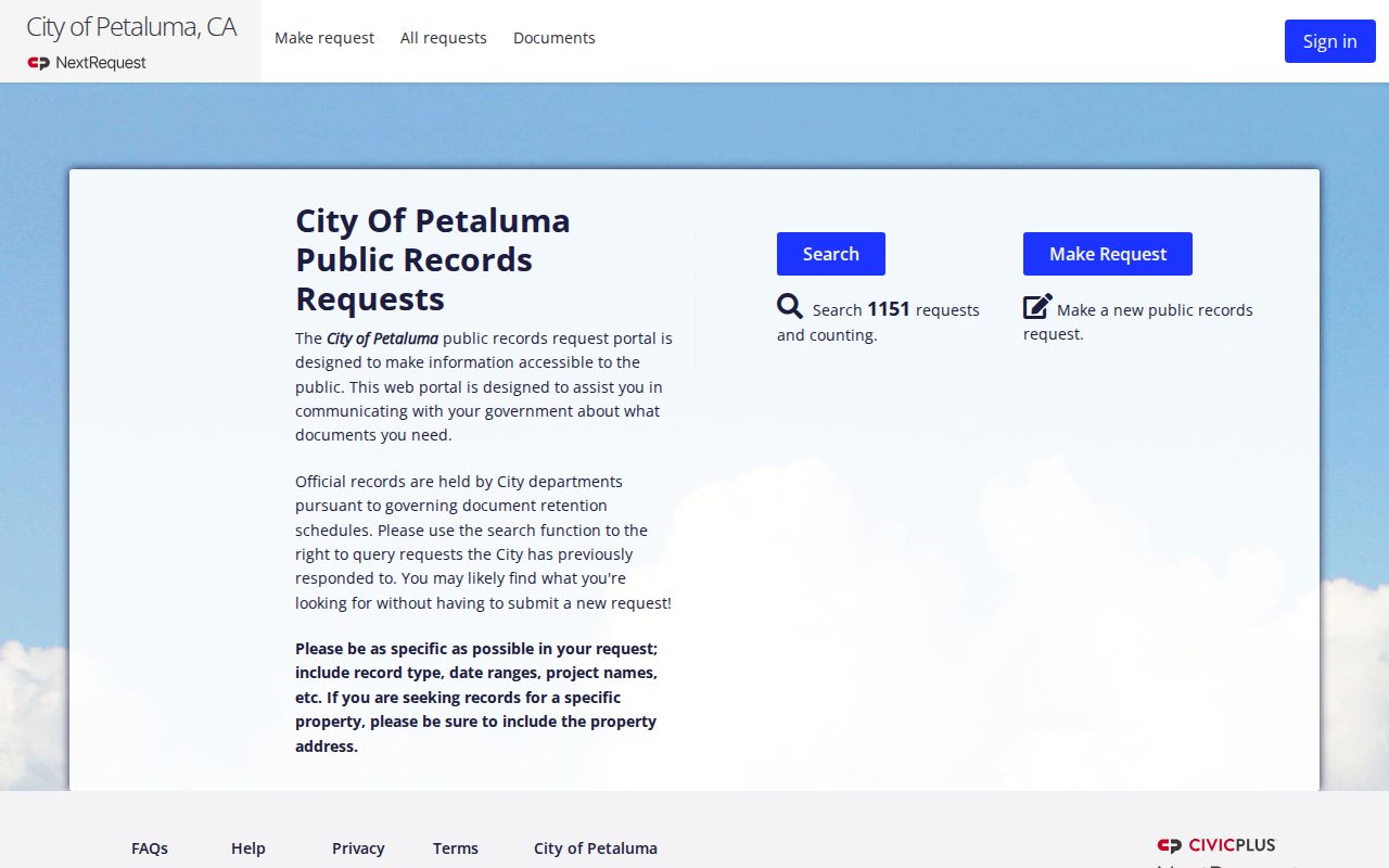 Petaluma criminal history NextRequest public records portal