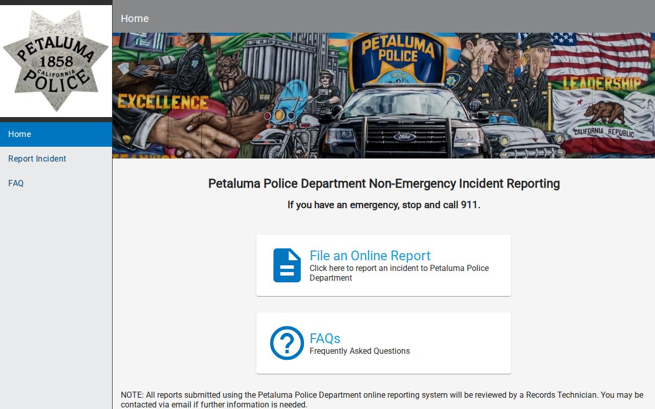 Petaluma criminal history Police-to-Citizen reporting portal