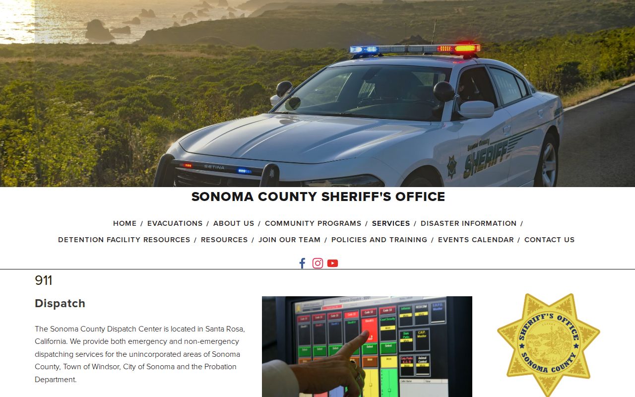 Sonoma County arrest history dispatch center and call records