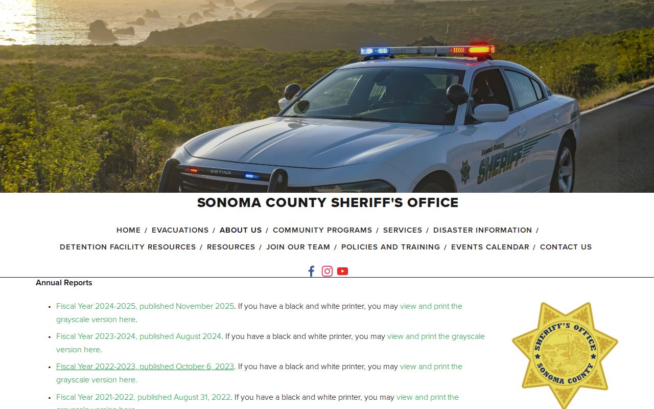 Sonoma County arrest history Sheriff annual reports and publications