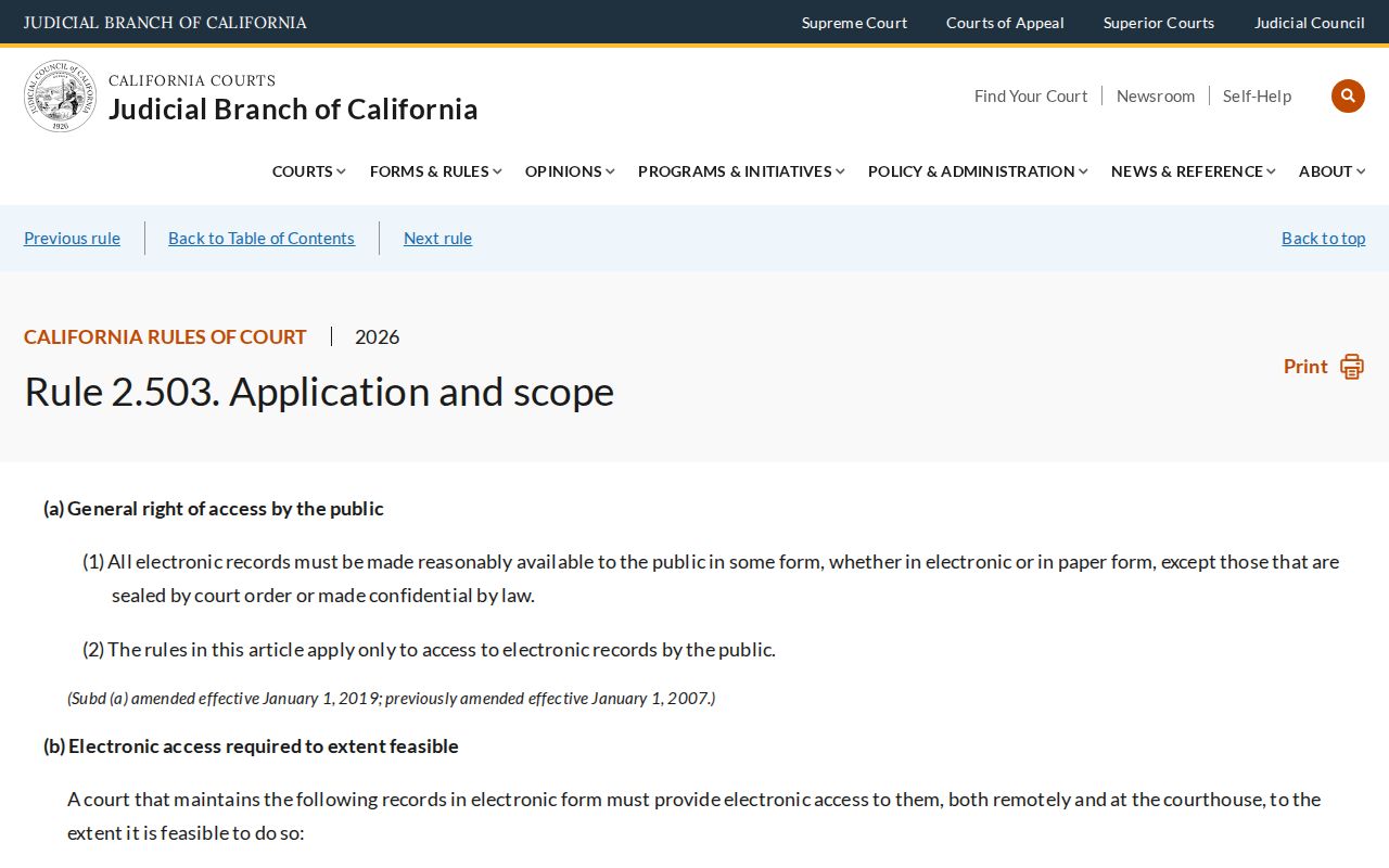 Sonoma County criminal court electronic case access rule