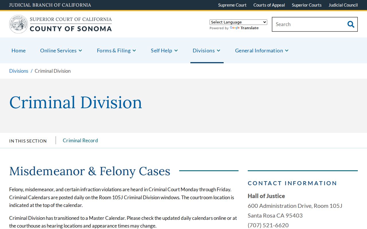 Sonoma County criminal court case copy fees and records links