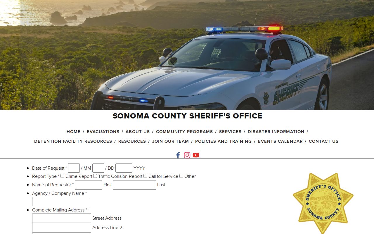 Sonoma County criminal history sheriff report request form
