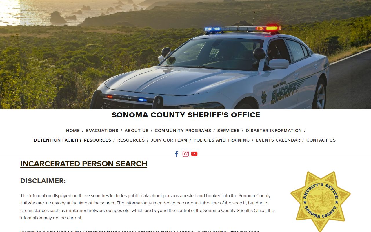 Sonoma County criminal history and current incarcerated person search